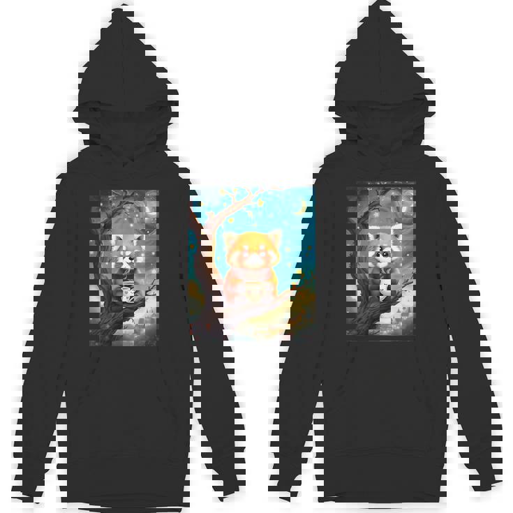 愛らしいレッサーパンダとティーカップの星月夜イラスト パーカー