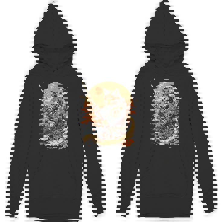 日本のサムライキャットプリント パーカー