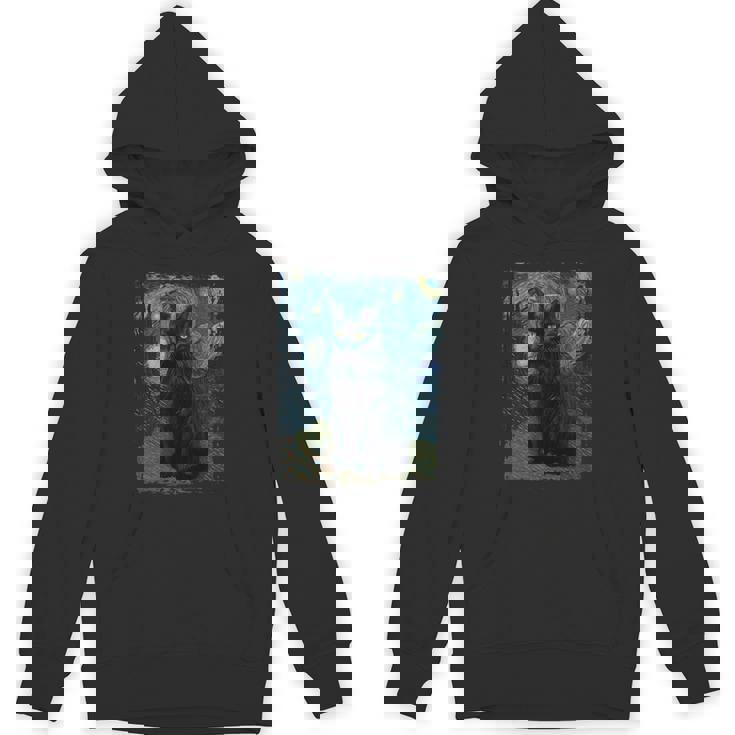 星月夜 ヴィンセント・ヴァン・ゴッホ 黒猫 レトロ絵画 猫 長袖tシャツ パーカー