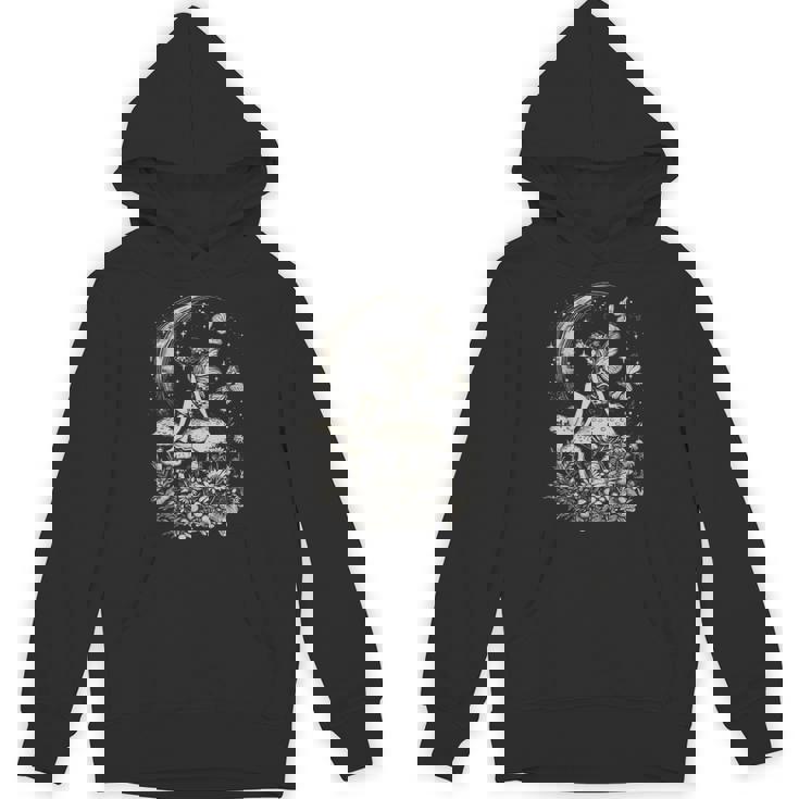 月と星の下のキノコに座る妖精 パーカー