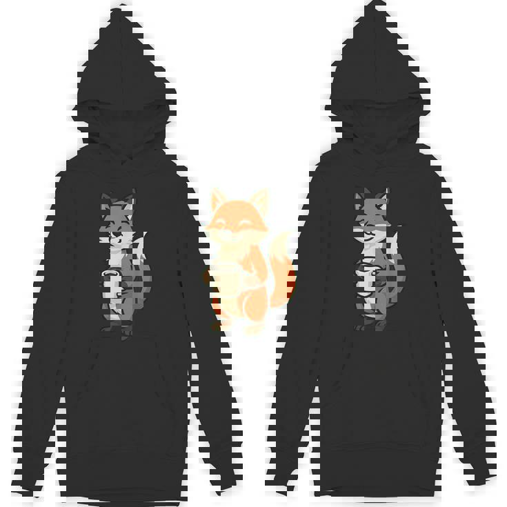 朝のコーヒーを楽しむ居心地の良いキツネ。 パーカー