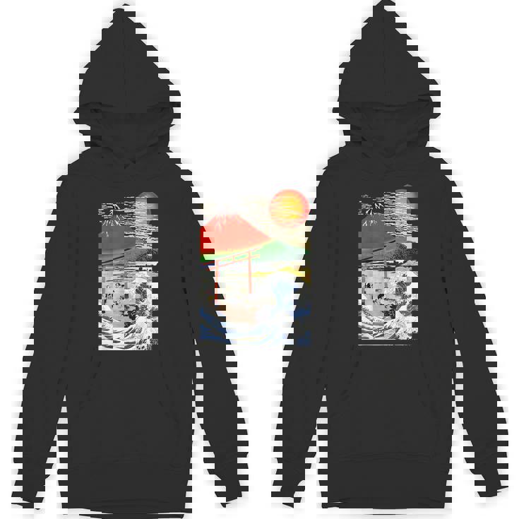 江戸日本 浮世白斎 赤富士山・津波 パーカー