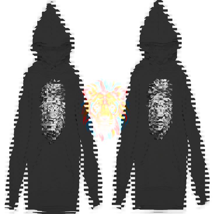 雄大なライオンヘッド 赤、黄、青の芸術的なたてがみ パーカー