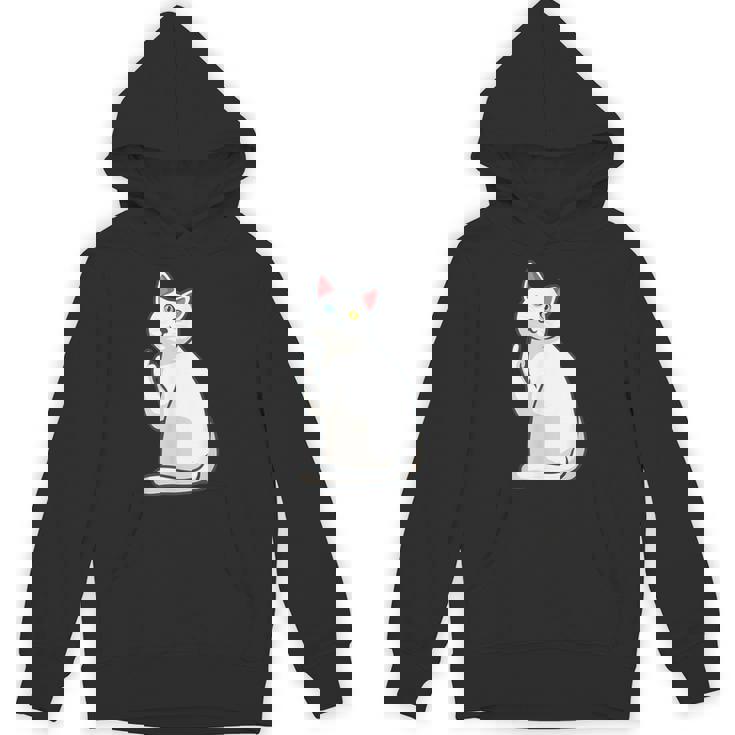面白い猫 中指 オッドアイドキャット キティ Hoodie