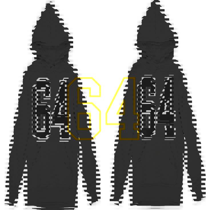 黒と黄色のカレッジスポーツスタイルの64番。 パーカー