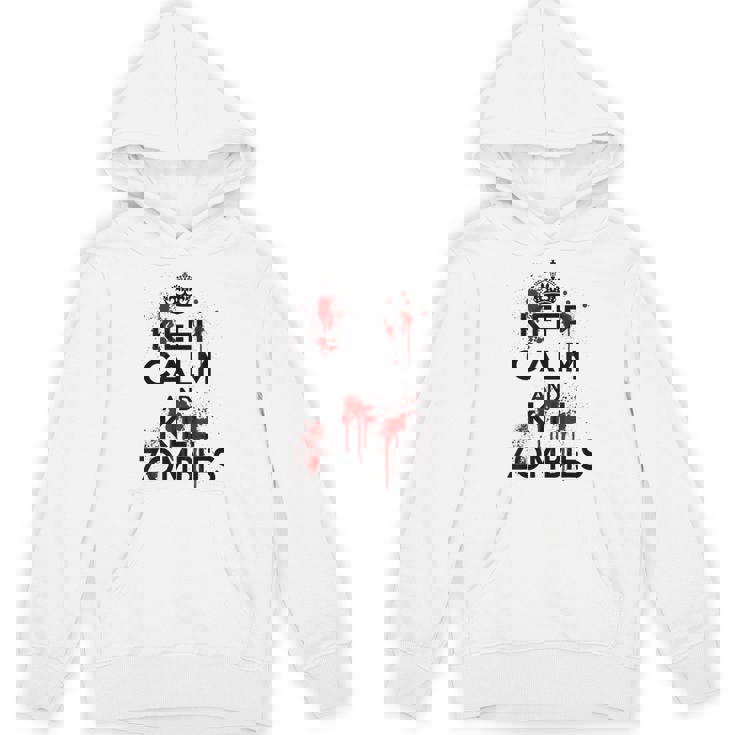 Keep Calm And Kill Zombies Carry Bloodplatter On Hoodie