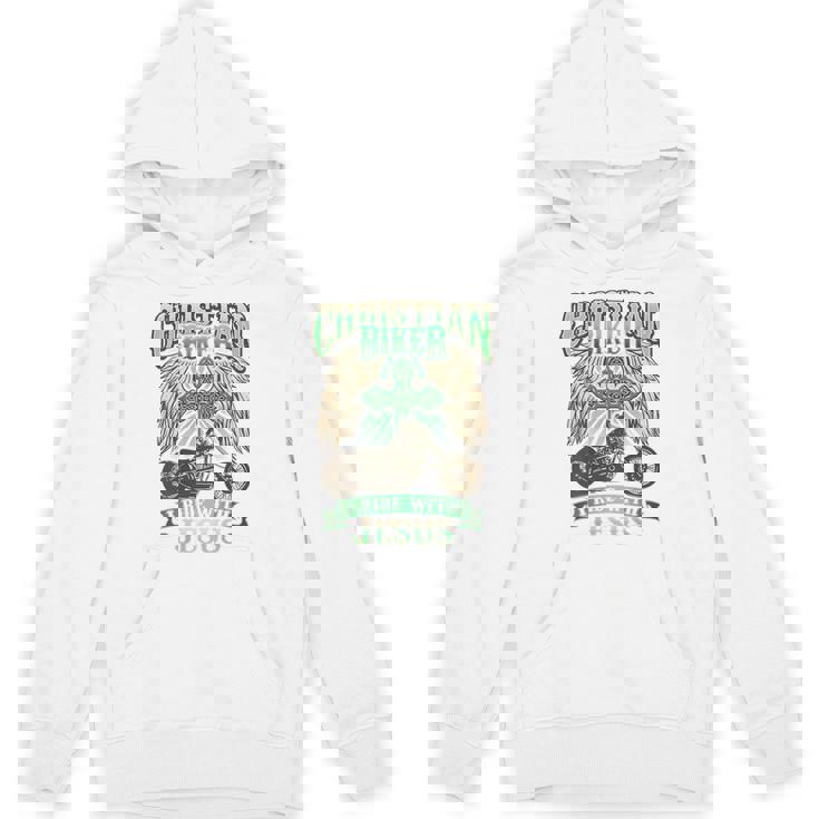 キリスト教バイカーライドウィズジーザスオートバイバックプリントデザイン パーカー