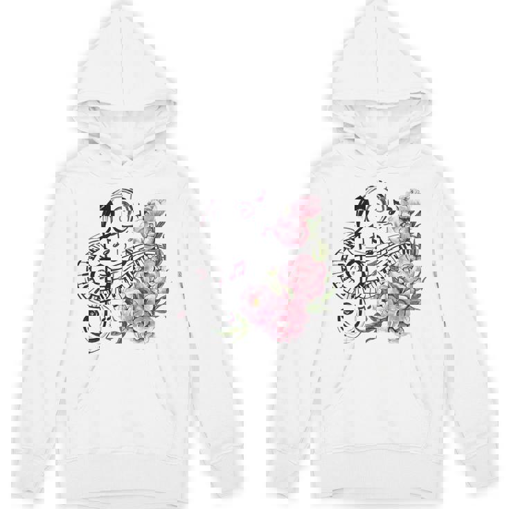 ピアノの鍵盤、音符、花 Hoodie
