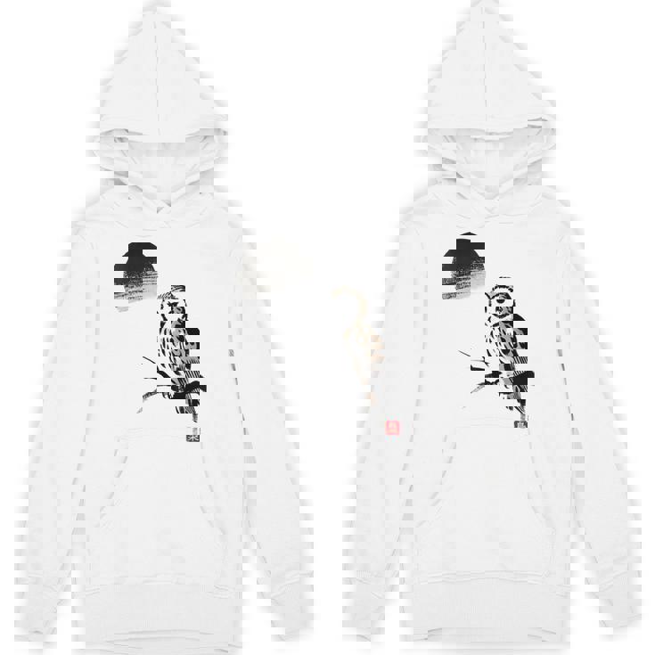 日本製 墨絵 ふくろう アート 墨筆 絵 漢字 知恵 – 日本文化デザイン パーカー