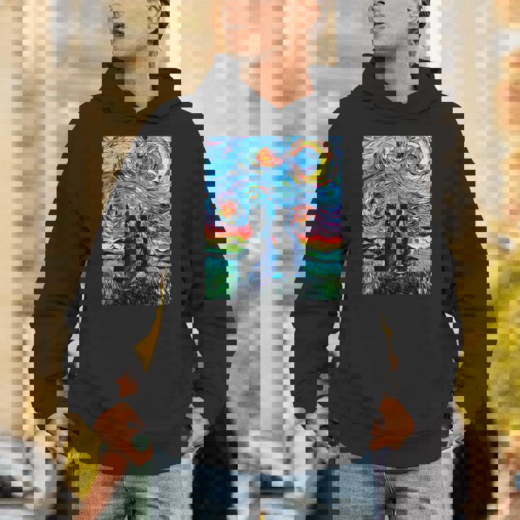 Aja 星月夜に2匹の黒猫 カラフルアート パーカー