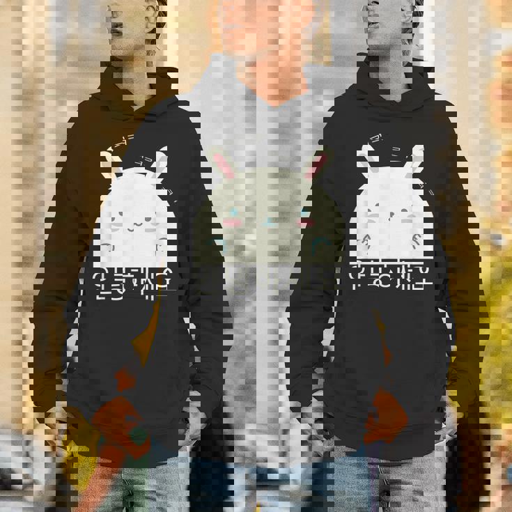 Annyeonghaseyo 笑うかわいいウサギ ハングル 韓国語アルファベット パーカー