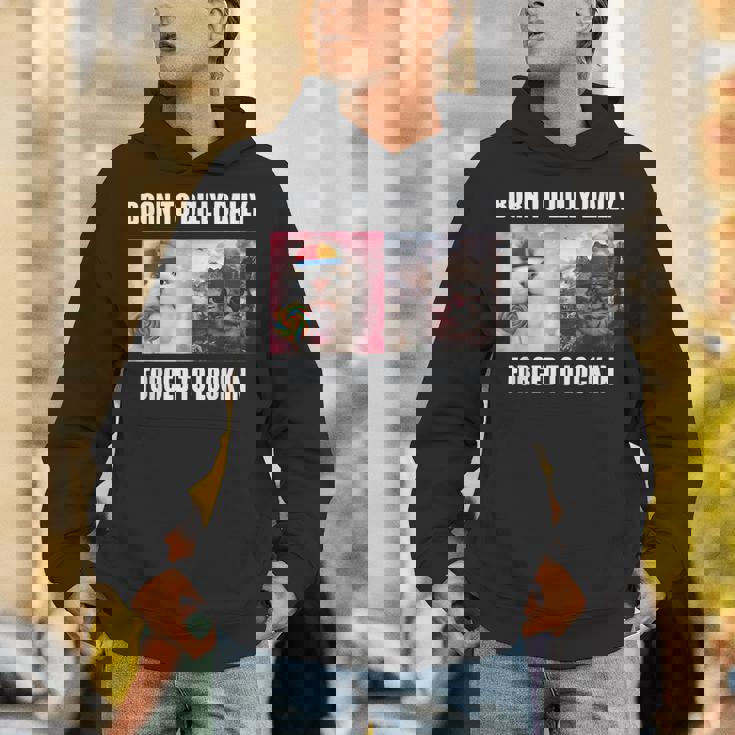 Born To Dilly Dally 強制的にロックインキャット ミーム パーカー