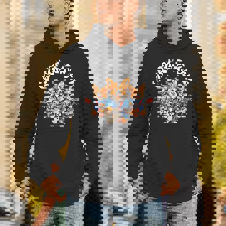 Corgis Rock かわいいコーギー犬トリオ ロックアウト ギターを弾く パーカー