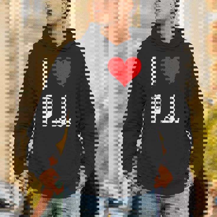 I Love Pj PJ ハート アンティーク調 長袖tシャツ パーカー