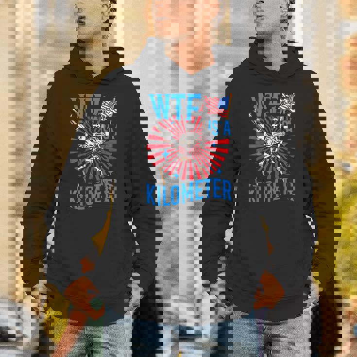 Retro Wtf Is A Kilometer Patriotic American Skeleton Hoodie