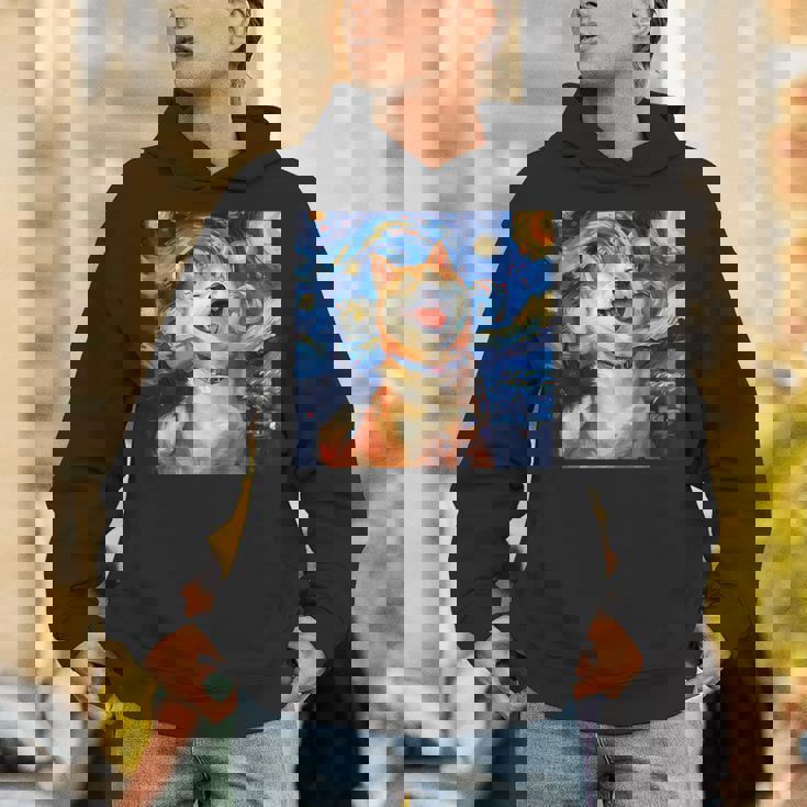 かわいい 柴犬 犬 星月夜 ヴィンセント・ヴァン・ゴッホ 絵画 パーカー