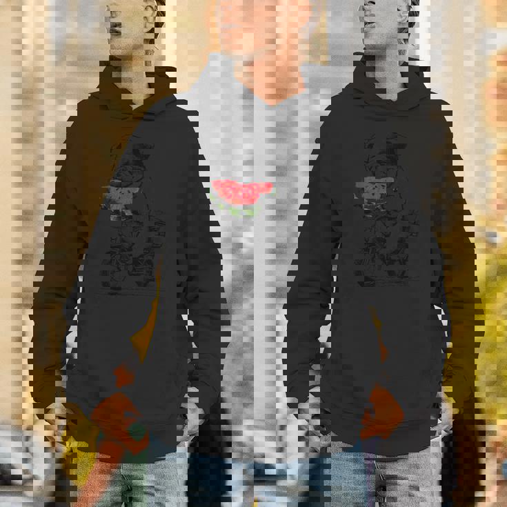 かわいいブルドッグが自転車に乗ってスイカを食べる 誕生日 パーカー