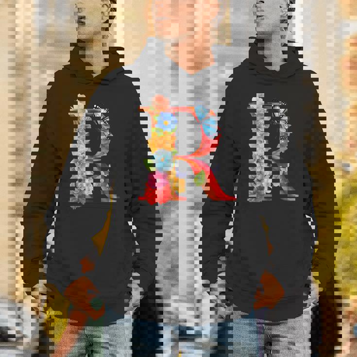 イニシャル R アルファベット バタフライ ローズ 花 水彩 モノグラム Hoodie
