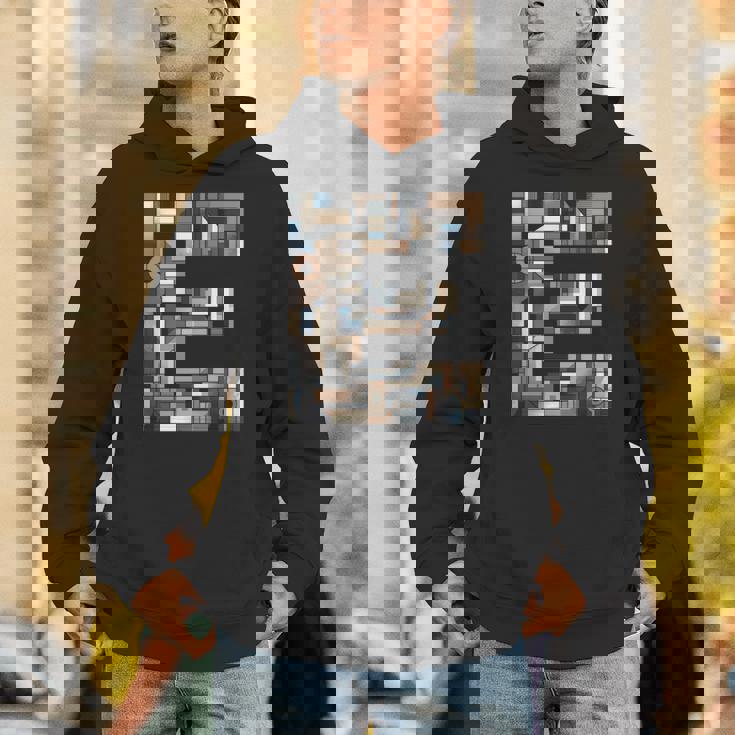 イニシャル 名前 文字 E アルファベット キュービズム アートスタイル 長袖tシャツ パーカー