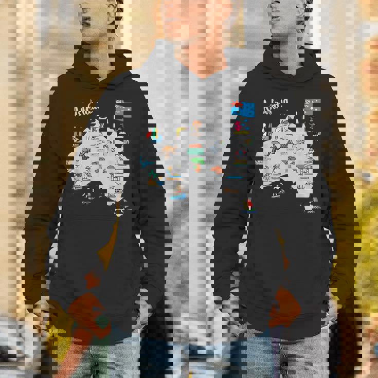 オーストラリアの地図。風景、動物、文化、シンボルのアイコン パーカー