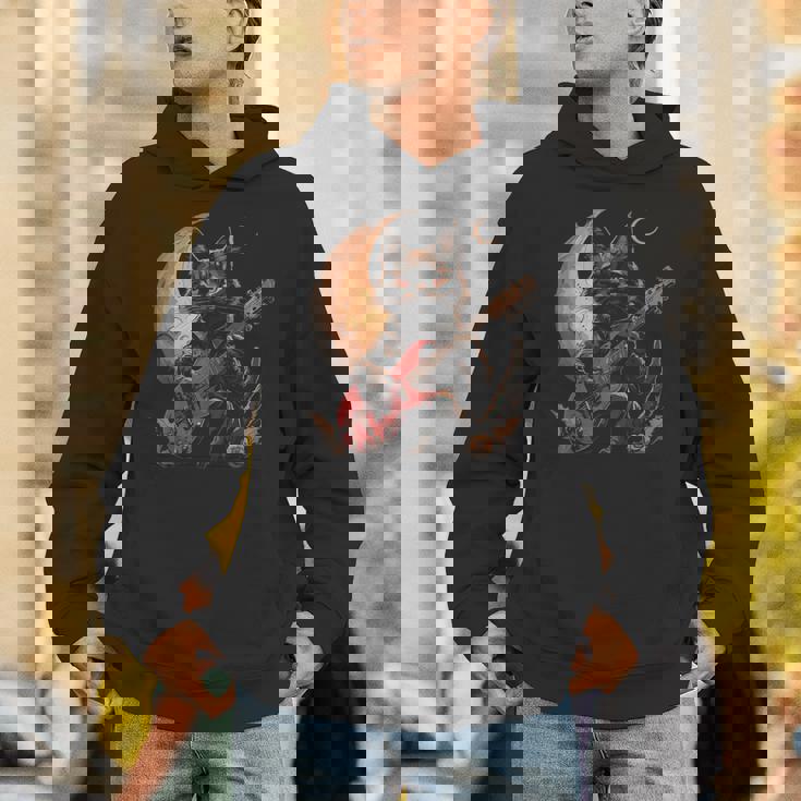 ギターを弾くロックキャット 面白いロックミュージックギター猫 パーカー