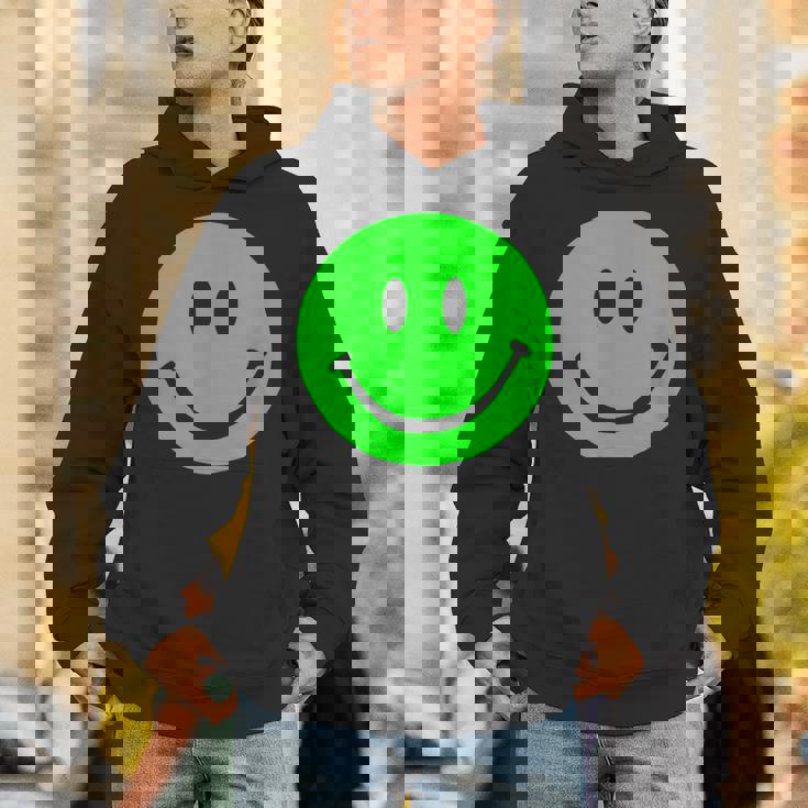 グリーン スマイリーフェイス レトロ グリーン ハッピーフェイス パーカー