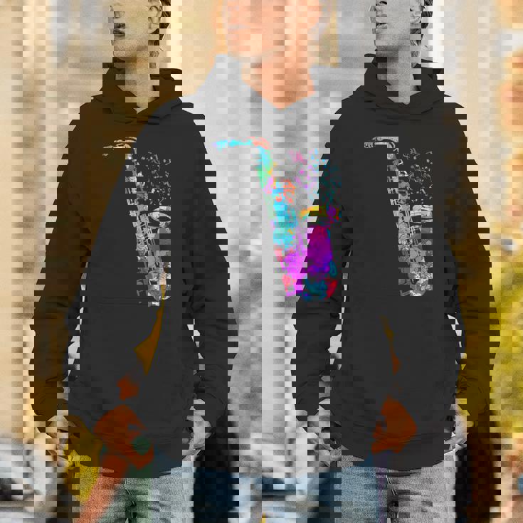 サクソフォン プレーヤー ジャズ 音符 サクソフォン カラフル サックス Hoodie