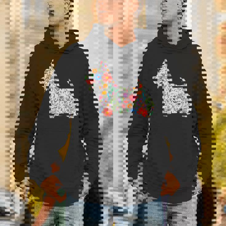 スコティッシュテリア水彩フラワーデザイン。 パーカー