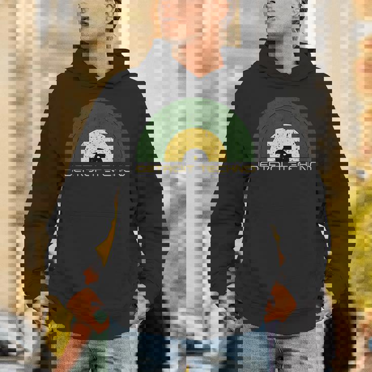 デトロイトテクノレトロルックレコード デトロイトテクノテキスト付き パーカー