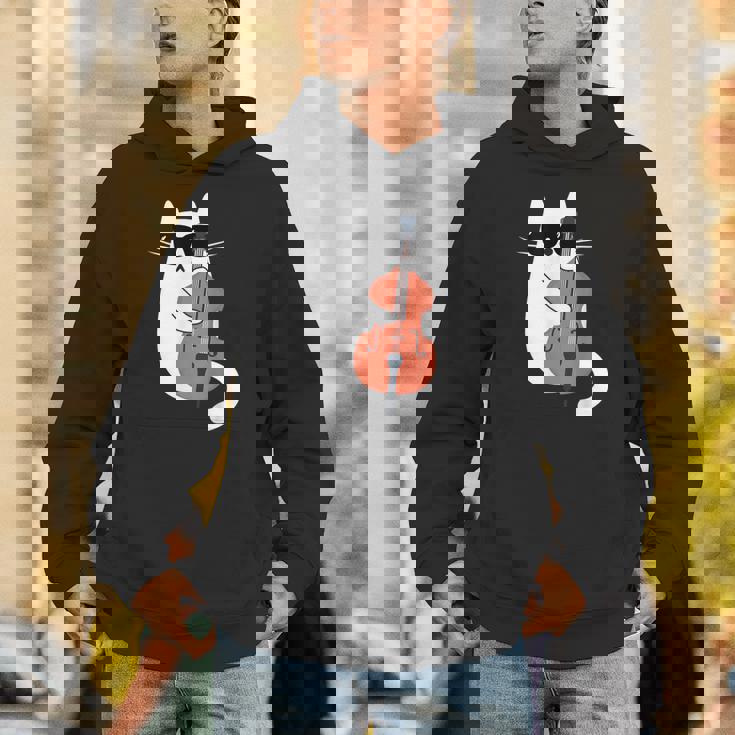 ネコとコントラバス 猫とサングラス ネコ好き 猫飼い コントラバス ウッドベース ダブルベース ジャズ音楽 ネコ 猫 パーカー