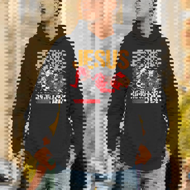 ブラジリアン柔術 ジーザス・ハズ・ユア・バック 面白いクリスチャンbjj パーカー