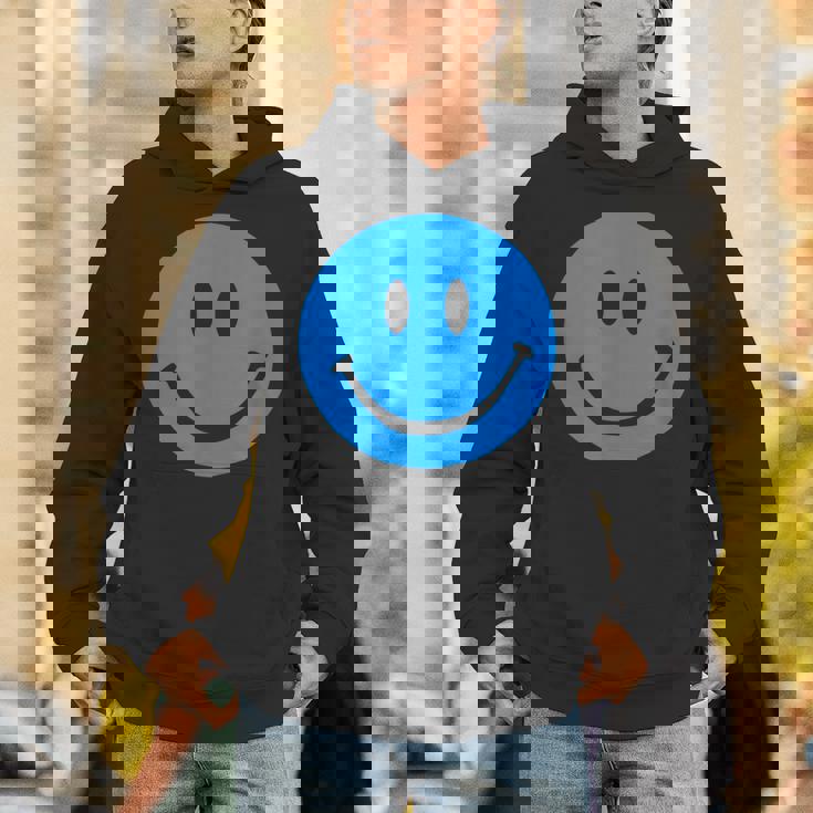 ブルースマイリーフェイス レトロブルーハッピーフェイス パーカー