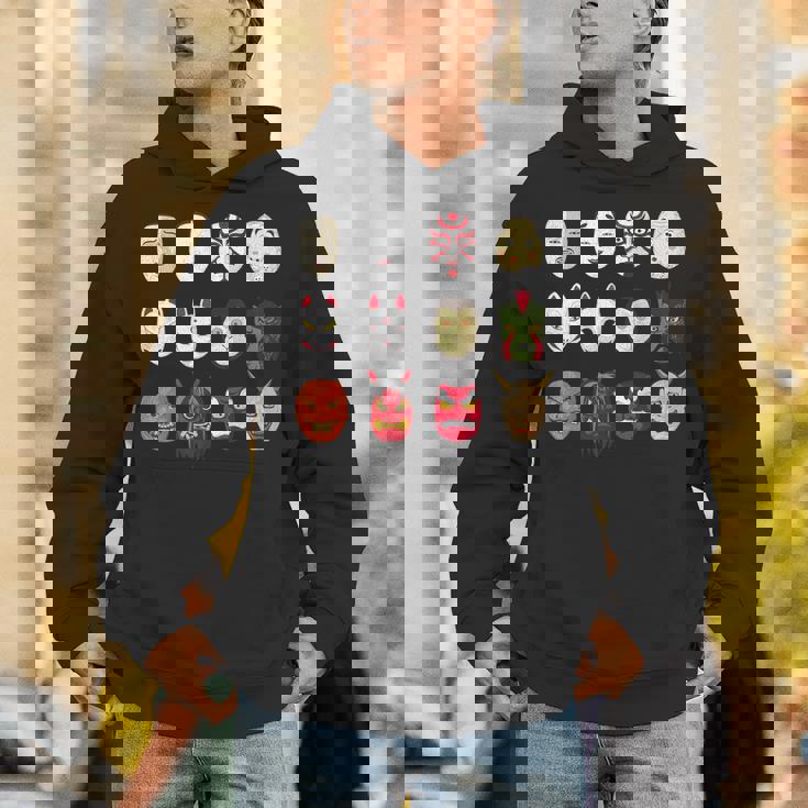 ヴィンテージ グラフィカル 日本 アート 天狗 きつね ひょっとこ マスク パーカー