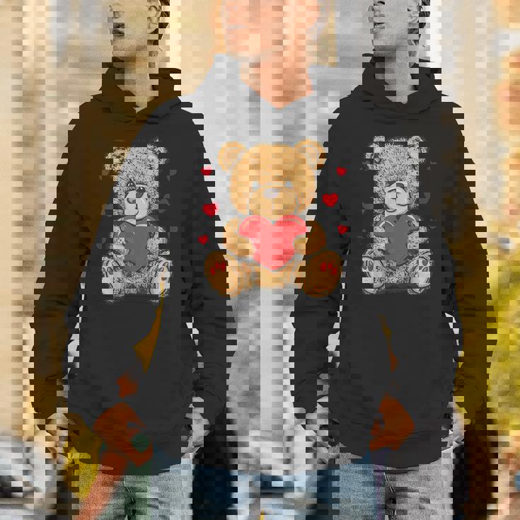 愛らしいハート付きテディベア ラブぬいぐるみ パーカー