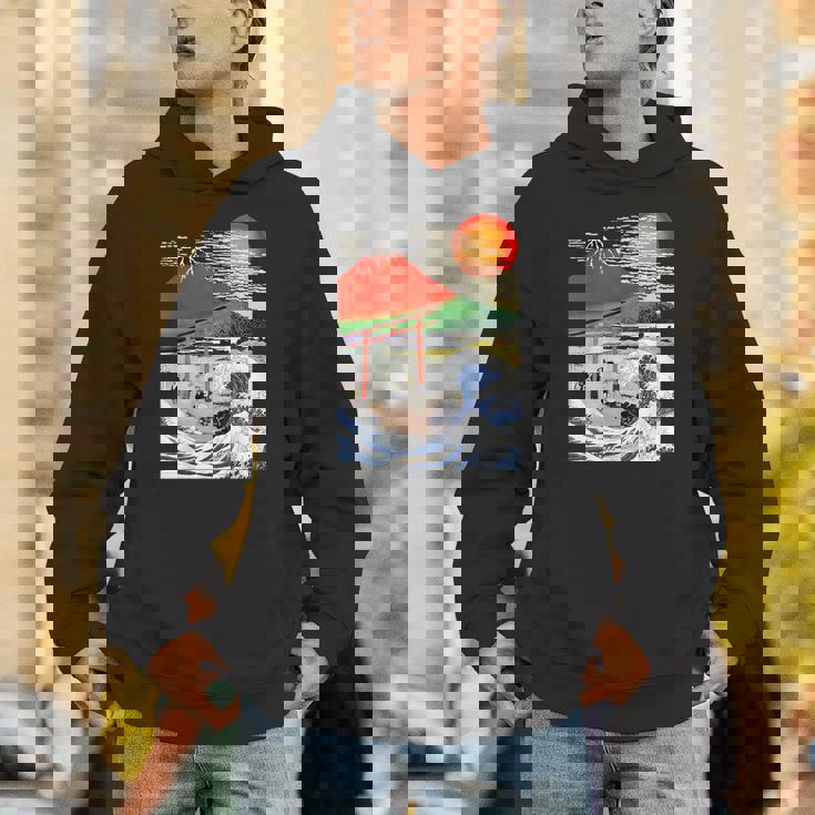 江戸日本 浮世白斎 赤富士山・津波 パーカー