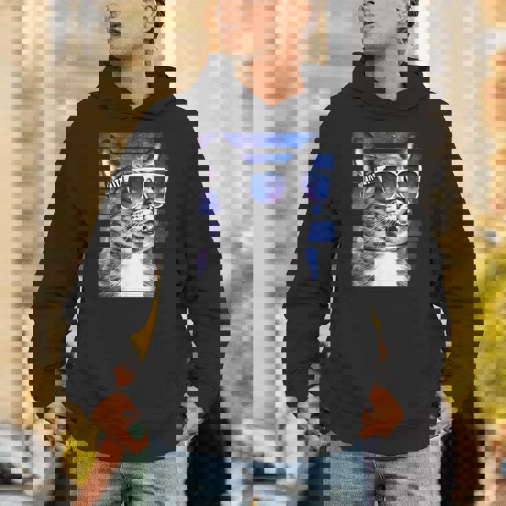 猫 宇宙 メガネ ギャラクシー サングラス おもしろい 猫 ミーム Hoodie