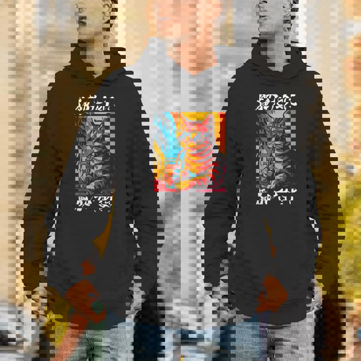 猫のために働いています レトロビーチスタイル猫 面白い パーカー