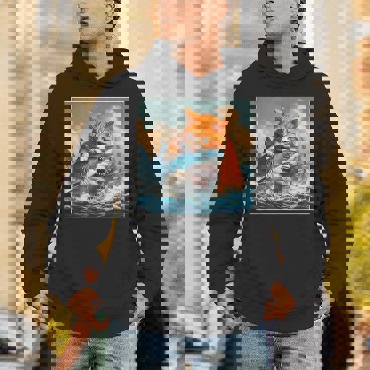 猫のサメ、面白い猫がサメを噛むサメ、サメと猫 パーカー