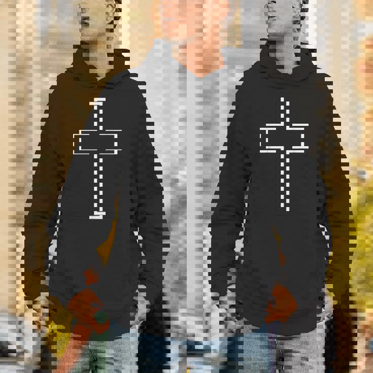 白い十字の記号の輪郭の服の設計聖十字架 Hoodie
