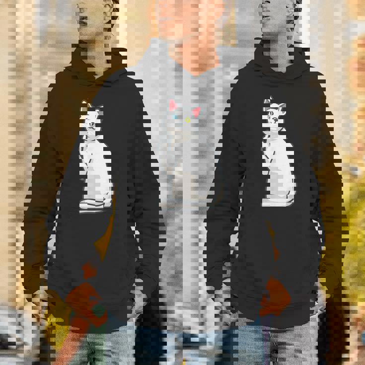 面白い猫 中指 オッドアイドキャット キティ Hoodie