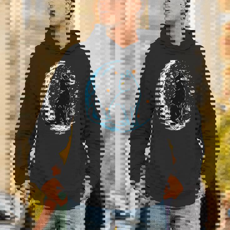 黒猫 三日月 セーラームーンフェイズ 占星術 ペット愛好家 パーカー