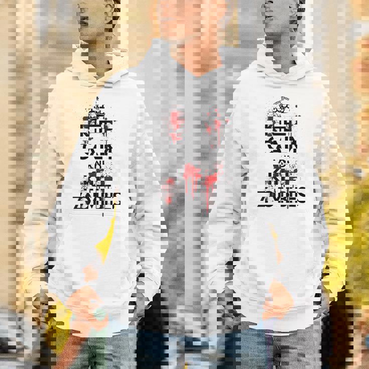 Keep Calm And Kill Zombies Carry Bloodplatter On Hoodie