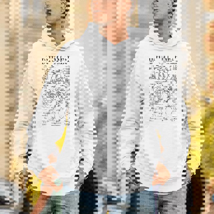 ドラムセットキット ヴィンテージ パテントドラマー ドローイングプリント Hoodie