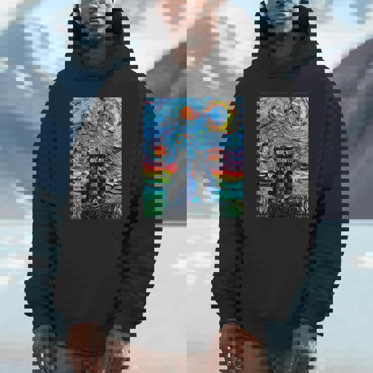 Aja 星月夜に2匹の黒猫 カラフルアート パーカー