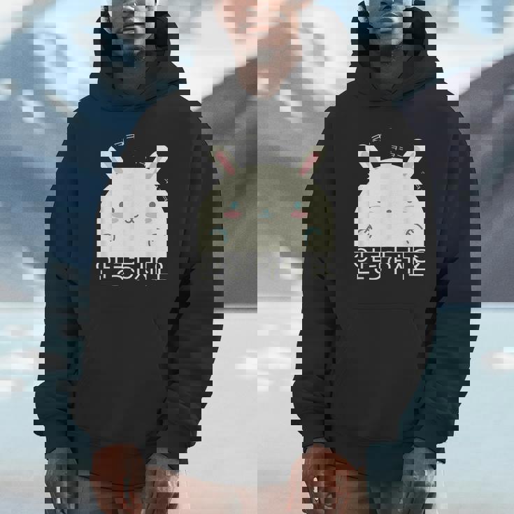 Annyeonghaseyo 笑うかわいいウサギ ハングル 韓国語アルファベット パーカー