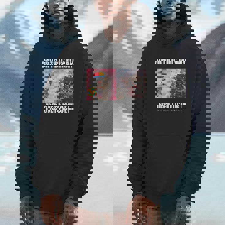 Born To Dilly Dally 強制的にロックインキャット ミーム パーカー