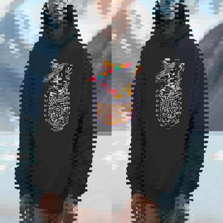Skeleton Mariachi Guitar Pocket Cinco De Mayo Mexican Hoodie