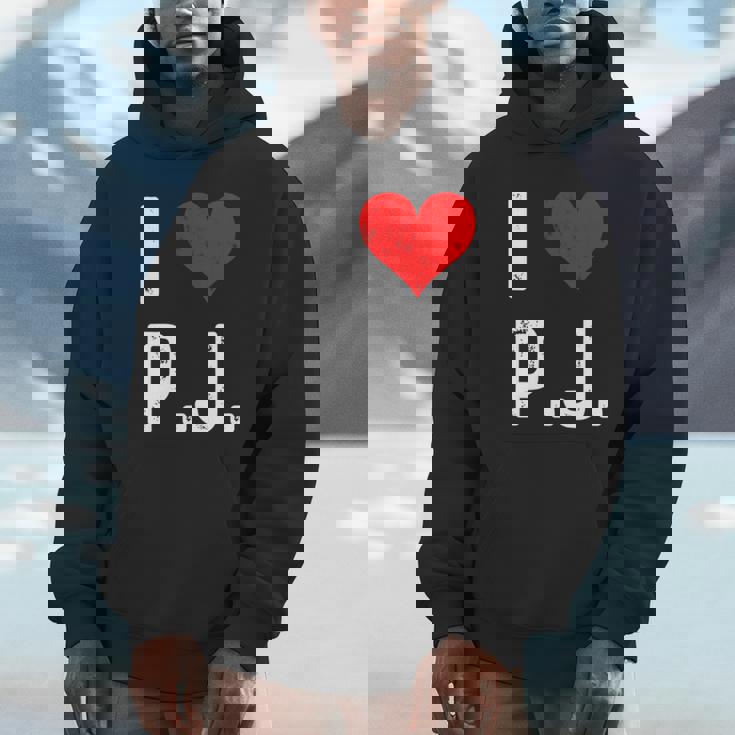 I Love Pj PJ ハート アンティーク調 長袖tシャツ パーカー