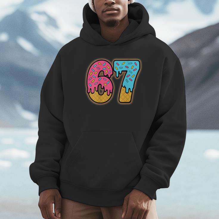 Six Seven Ice Cream Drip Sport 67 Fun Mason Meme On Back Hoodie - Seseable