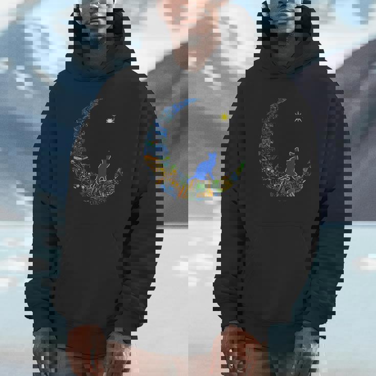 カラフルな曼荼羅三日月と猫と星 パーカー